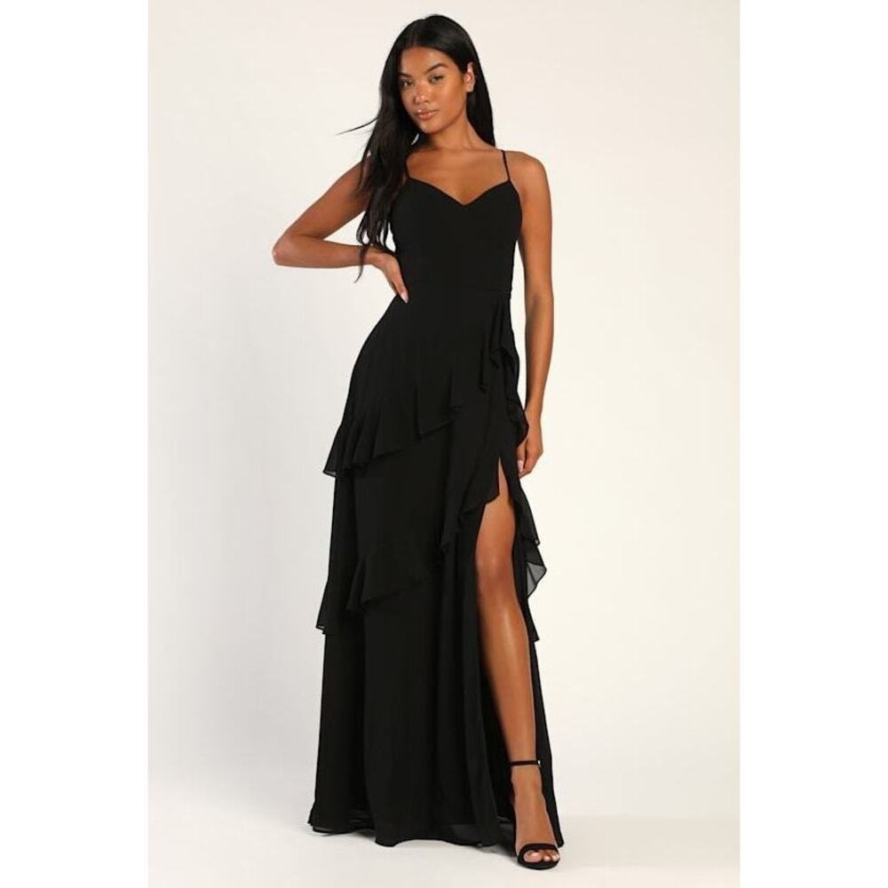 Lulus Blessed With Beauty Black Ruffled Sleeveless Maxi Dress - Size S